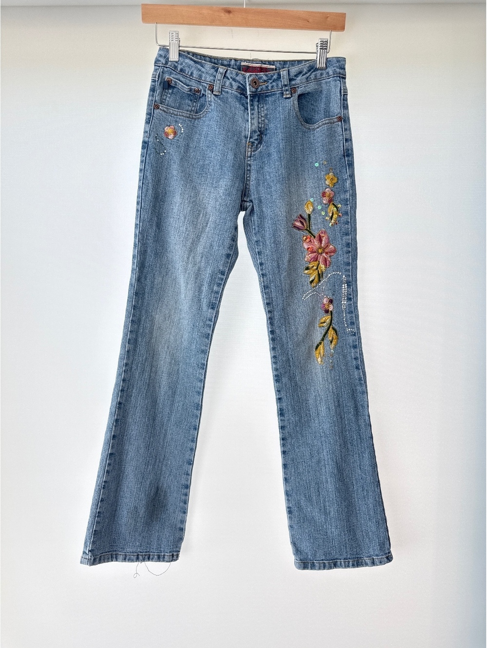 Vintage Y2K Z. Cavaricci Embroidered Floral Jeans Womens 12 Low Rise Boho
